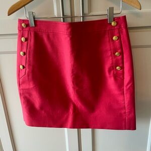 Jcrew hot pink skirt with gold buttons with anchors on buttons